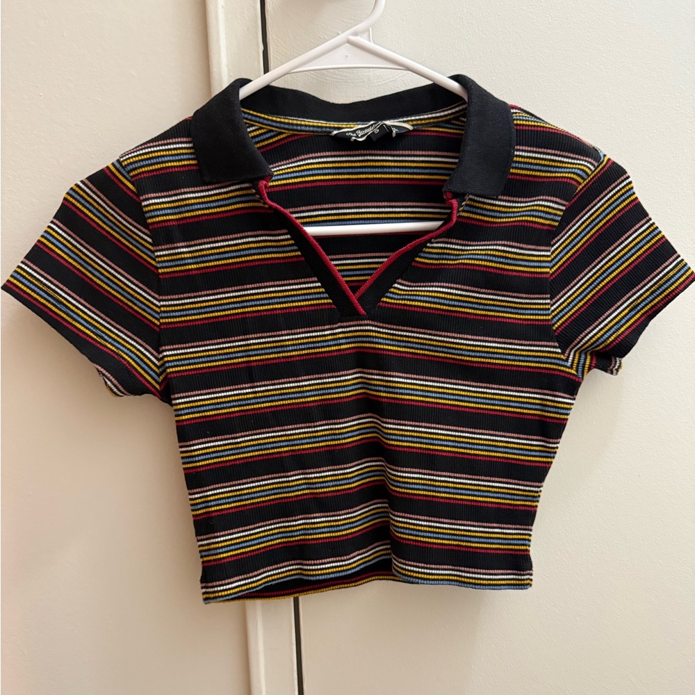 Striped Collar Colorful Crop Top